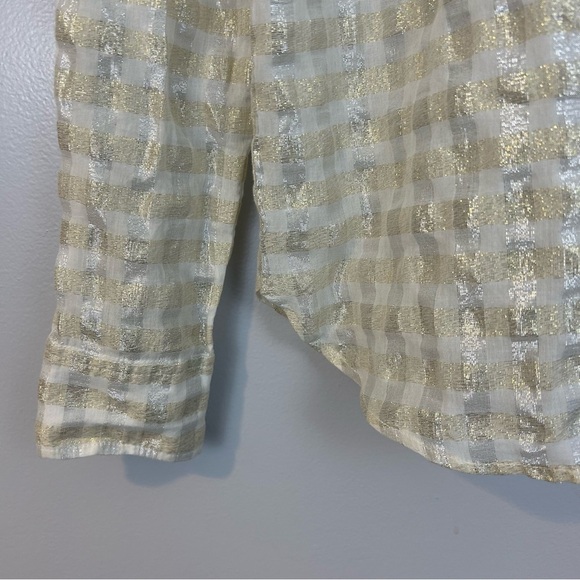 J. Crew Metallic Striped Silver/Gold Popover Blouse Size 4 - Picture 7 of 12